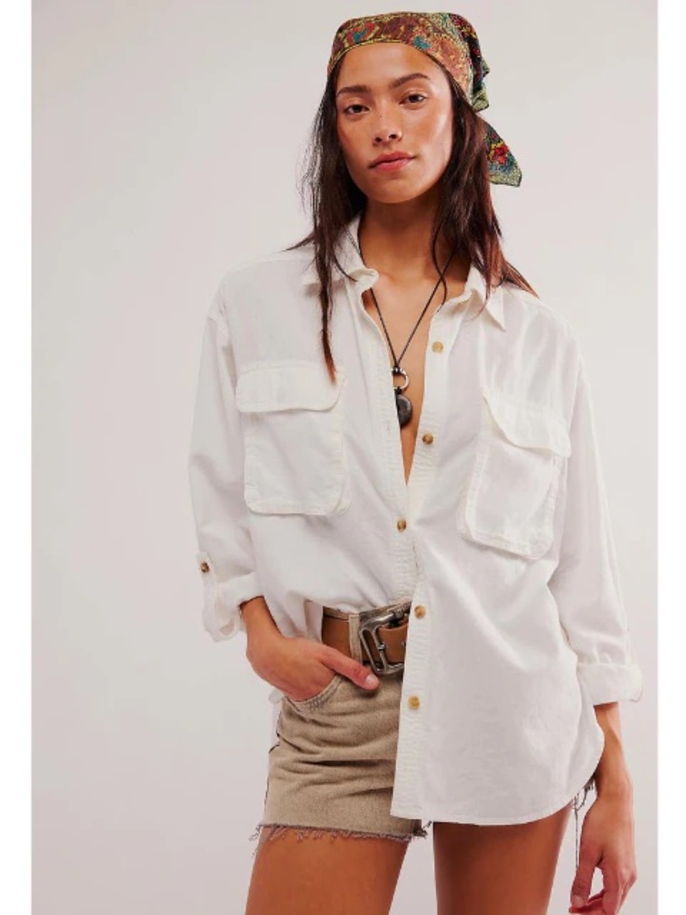 We The FREE People Made For Sun Linen blend Shirt Natural large coastal boho